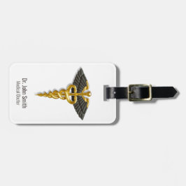 Classy Elegant Medical Gold Caduceus Black Wings Bagagelabel