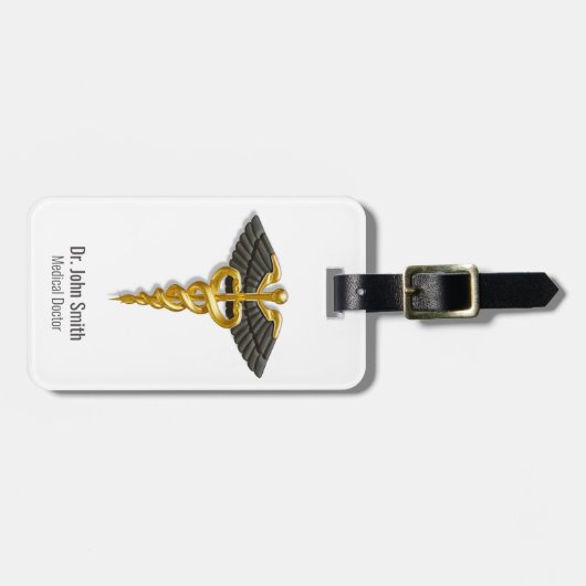 Classy Elegant Medical Gold Caduceus Black Wings Bagagelabel (Voorkant horizontaal)