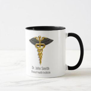 Classy Elegant Medical Gold Caduceus Black Wings Mok