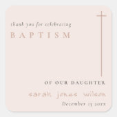 Classy Elegant Minimal Blush Typography Baptisme Vierkante Sticker (Voorkant)