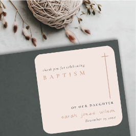 Classy Elegant Minimal Blush Typography Baptisme Vierkante Sticker