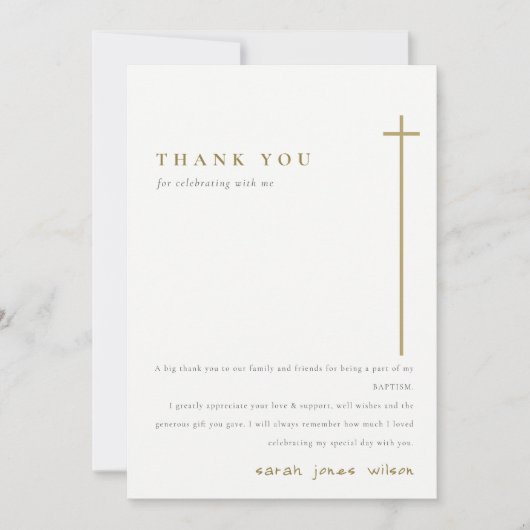 Classy Elegant Minimal Gold Typography Baptisme Bedankkaart (Voorkant)