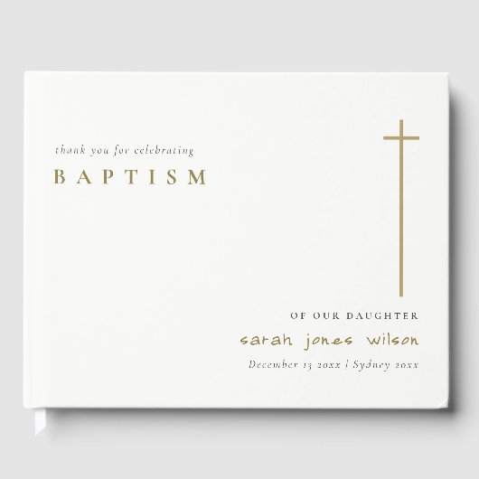 Classy Elegant Minimal Gold Typography Baptisme Gastenboek (Voorkant)