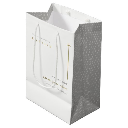 Classy Elegant Minimal Gold Typography Baptisme Medium Cadeauzakje (Voorkant Gekanteld)
