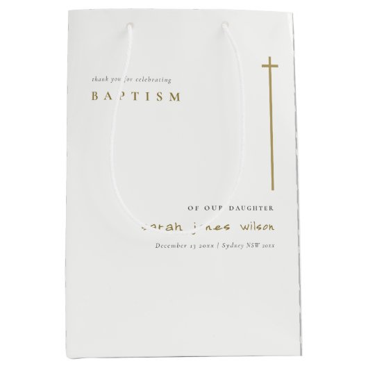 Classy Elegant Minimal Gold Typography Baptisme Medium Cadeauzakje (Voorkant)
