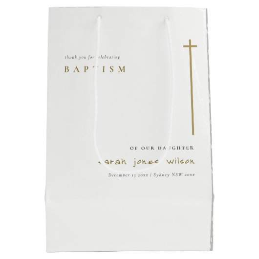 Classy Elegant Minimal Gold Typography Baptisme Medium Cadeauzakje (Achterkant)