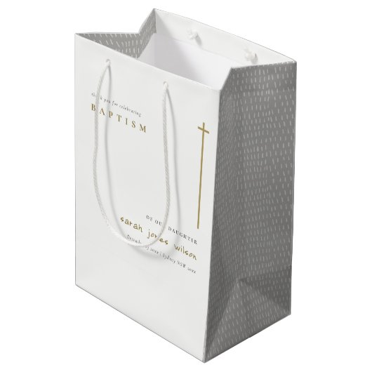 Classy Elegant Minimal Gold Typography Baptisme Medium Cadeauzakje (Achterkant Gekanteld)