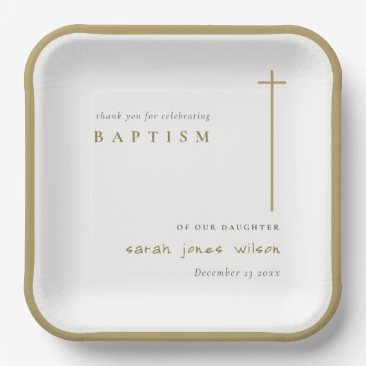Classy Elegant Minimal Gold Typography Baptisme Papieren Bordje (Voorkant)