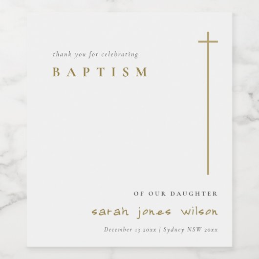 Classy Elegant Minimal Gold Typography Baptisme Wijn Etiket (Enkel label)