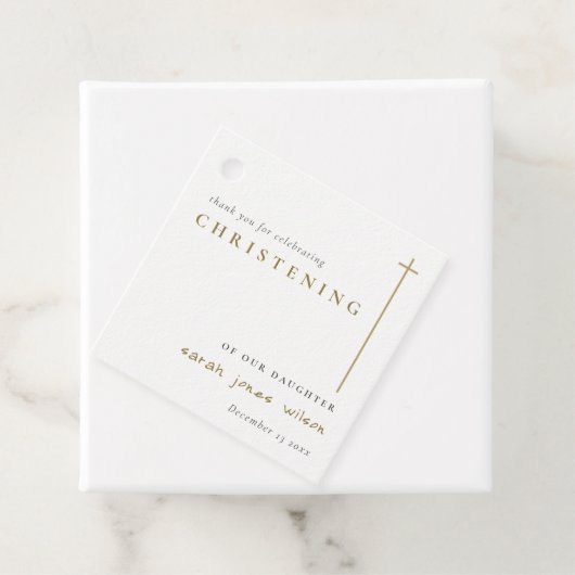 Classy Elegant Minimal Gold Typography Christening Bedankjes Labels (In situ)