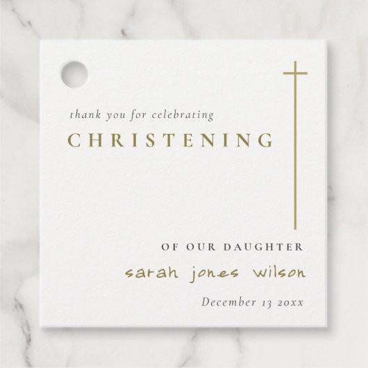 Classy Elegant Minimal Gold Typography Christening Bedankjes Labels (Voorkant)