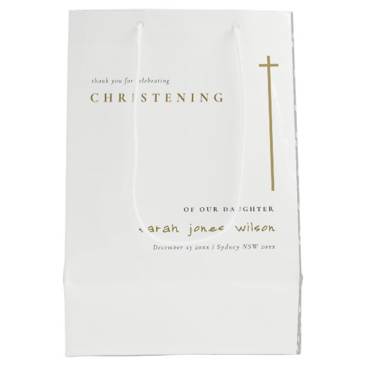Classy Elegant Minimal Gold Typography Christening Medium Cadeauzakje (Achterkant)