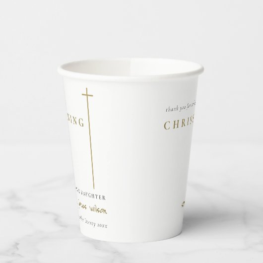 Classy Elegant Minimal Gold Typography Christening Papieren Bekers (Links)
