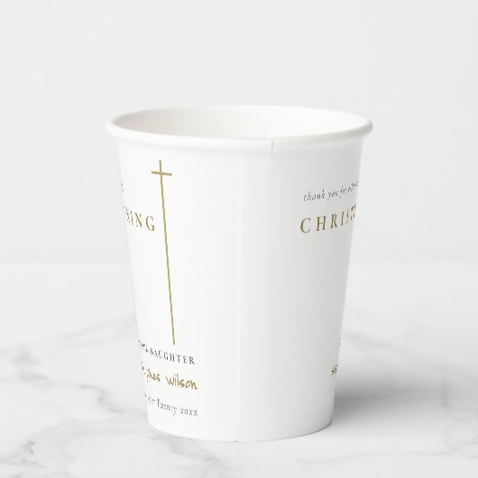 Classy Elegant Minimal Gold Typography Christening Papieren Bekers (Rechts)
