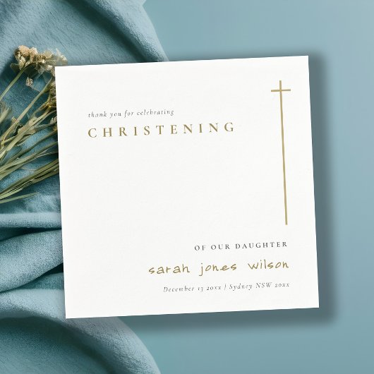 Classy Elegant Minimal Gold Typography Christening Servet