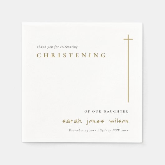 Classy Elegant Minimal Gold Typography Christening Servet (Voorkant)