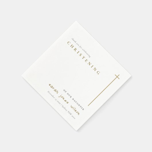 Classy Elegant Minimal Gold Typography Christening Servet (Hoek)
