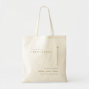 Classy Elegant Minimal Gold Typography Christening Tote Bag