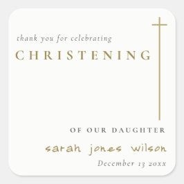 Classy Elegant Minimal Gold Typography Christening Vierkante Sticker