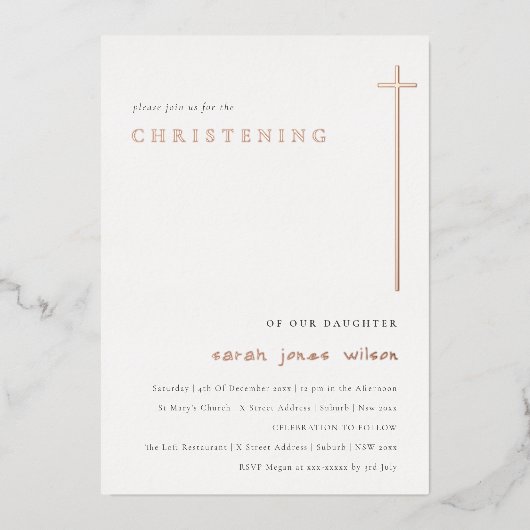 Classy Elegant Minimal Typography Christening Folie Uitnodiging (Voorkant)