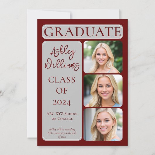 Classy Elegant Minimalist Afstuderen 3 foto Aankondiging (Voorkant)