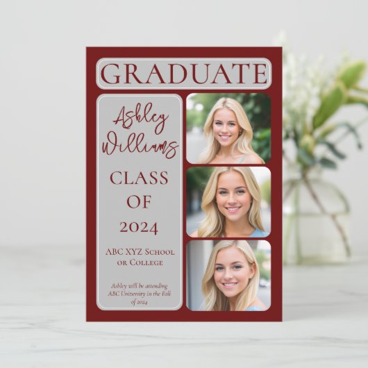 Classy Elegant Minimalist Afstuderen 3 foto Aankondiging (Staand voorkant)