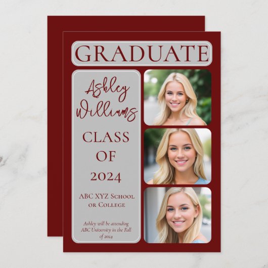 Classy Elegant Minimalist Afstuderen 3 foto Aankondiging (Voorkant / Achterkant)