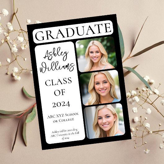 Classy Elegant Minimalist Afstuderen 3 foto Aankondiging