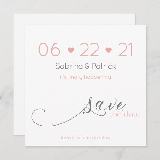 Classy Elegant Minimalist Blush Save the Date Kaart (Voorkant / Achterkant)