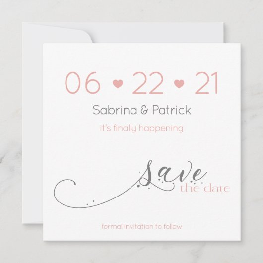 Classy Elegant Minimalist Blush Save the Date Kaart (Voorkant)