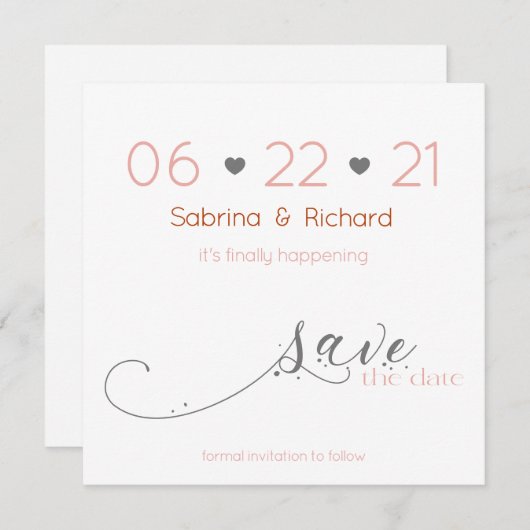 Classy Elegant Minimalist Blush Save the Date Kaart (Voorkant / Achterkant)