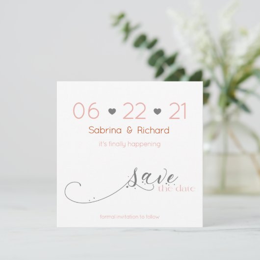 Classy Elegant Minimalist Blush Save the Date Kaart (Staand voorkant)