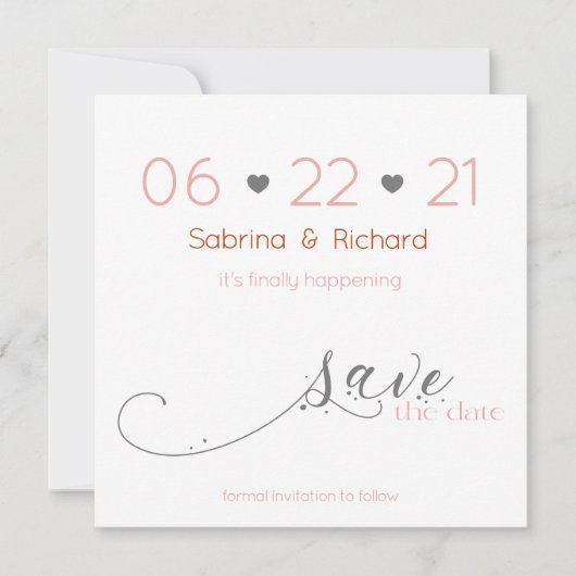 Classy Elegant Minimalist Blush Save the Date Kaart (Voorkant)
