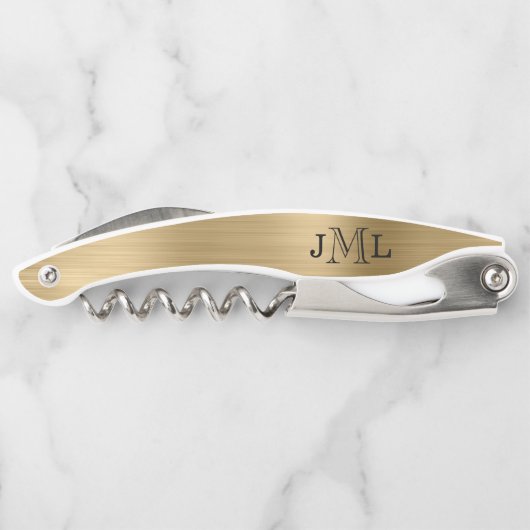 Classy Elegant Monogram 3 letters geborsteld goud Kurkentrekker (Achterkant)