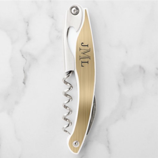 Classy Elegant Monogram 3 letters geborsteld goud Kurkentrekker (Voorkant)