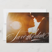 Classy Elegant Navy Blue Calligraphy QR Code Photo Save The Date (Voorkant)