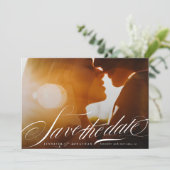 Classy Elegant Navy Blue Calligraphy QR Code Photo Save The Date (Staand voorkant)