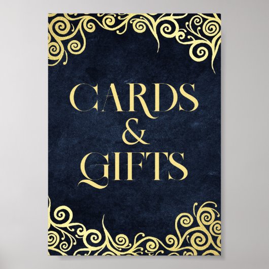 Classy Elegant Navy Blue en Gold Kaart en geschenk Poster (Voorkant)