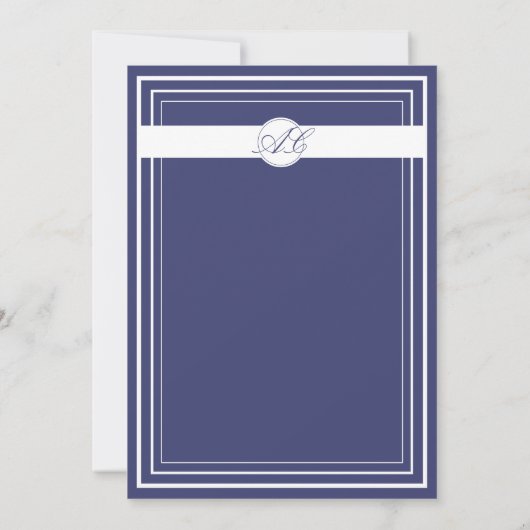 Classy Elegant Navy Wit Monogrammed Bruiloft Kaart (Achterkant)