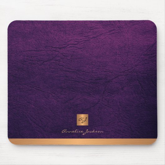 Classy elegant paars ledergoud, monogrammen muismat (Voorkant)