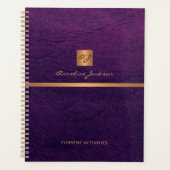 Classy elegant paars ledergoud, monogrammen planner (Voorkant)