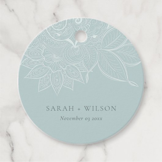Classy Elegant Paisley Dusky Blue Wedding Bedankjes Labels (Voorkant)