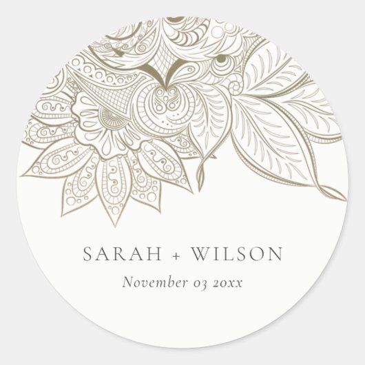 Classy Elegant  Paisley Ivory Gold Wedding Ronde Sticker (Voorkant)