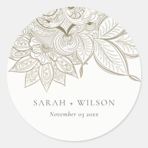 Classy Elegant  Paisley Ivory Gold Wedding Ronde Sticker