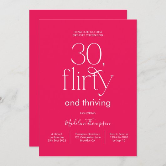 Classy Elegant Plain Pink Magenta 30th Birthday Kaart (Voorkant / Achterkant)