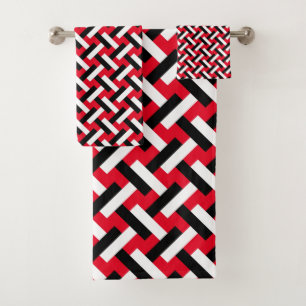 Classy & Elegant Red Art Deco Herringbone Pattern Bad Handdoek