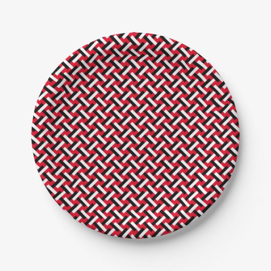 Classy & Elegant Red Art Deco Herringbone Pattern Papieren Bordje (Voorkant)