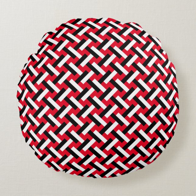 Classy & Elegant Red Art Deco Herringbone Pattern Rond Kussen (Voorkant)