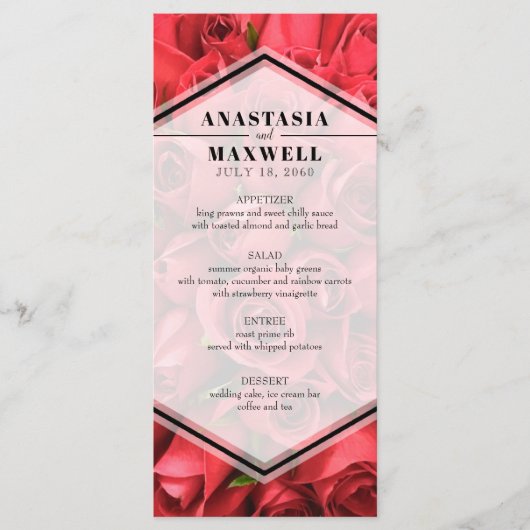 Classy Elegant Red Roses Wedding Menu (Voorkant)