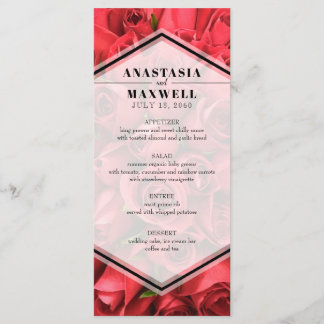 Classy Elegant Red Roses Wedding Menu